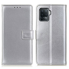 Leather Case Stands Flip Cover Holder A08D for Oppo F19 Pro Silver