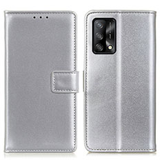 Leather Case Stands Flip Cover Holder A08D for Oppo F19 Silver