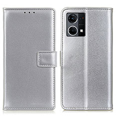 Leather Case Stands Flip Cover Holder A08D for Oppo F21 Pro 4G Silver