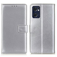 Leather Case Stands Flip Cover Holder A08D for Oppo Find X5 Lite 5G Silver