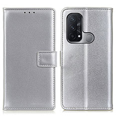 Leather Case Stands Flip Cover Holder A08D for Oppo Reno5 A Silver