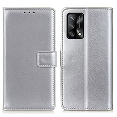 Leather Case Stands Flip Cover Holder A08D for Oppo Reno6 Lite Silver