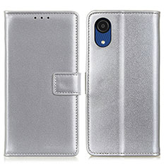 Leather Case Stands Flip Cover Holder A08D for Samsung Galaxy A03 Core Silver