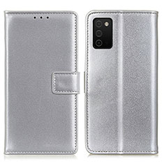 Leather Case Stands Flip Cover Holder A08D for Samsung Galaxy A03s Silver