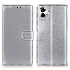 Leather Case Stands Flip Cover Holder A08D for Samsung Galaxy A04E Silver