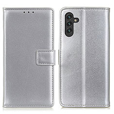 Leather Case Stands Flip Cover Holder A08D for Samsung Galaxy A04s Silver