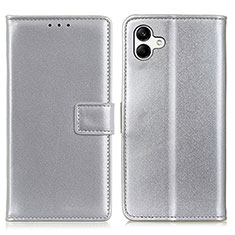 Leather Case Stands Flip Cover Holder A08D for Samsung Galaxy A05 Silver