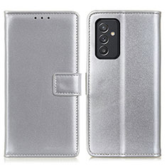 Leather Case Stands Flip Cover Holder A08D for Samsung Galaxy A05s Silver