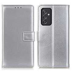 Leather Case Stands Flip Cover Holder A08D for Samsung Galaxy A15 LTE Silver