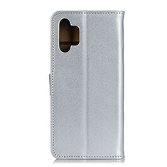 Leather Case Stands Flip Cover Holder A08D for Samsung Galaxy A32 4G Silver