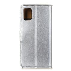 Leather Case Stands Flip Cover Holder A08D for Samsung Galaxy A52 4G Silver