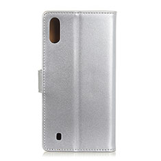 Leather Case Stands Flip Cover Holder A08D for Samsung Galaxy M01 Silver