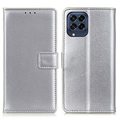 Leather Case Stands Flip Cover Holder A08D for Samsung Galaxy M53 5G Silver