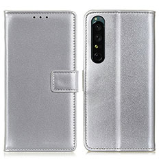 Leather Case Stands Flip Cover Holder A08D for Sony Xperia 1 IV Silver