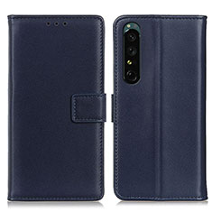 Leather Case Stands Flip Cover Holder A08D for Sony Xperia 1 IV SO-51C Blue