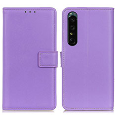 Leather Case Stands Flip Cover Holder A08D for Sony Xperia 1 IV SO-51C Purple