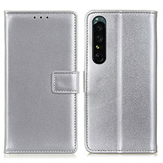 Leather Case Stands Flip Cover Holder A08D for Sony Xperia 1 IV SO-51C Silver