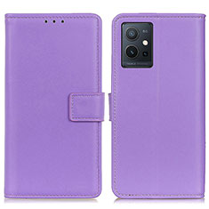 Leather Case Stands Flip Cover Holder A08D for Vivo T1 5G India Purple