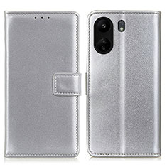 Leather Case Stands Flip Cover Holder A08D for Xiaomi Poco C65 Silver