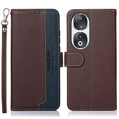 Leather Case Stands Flip Cover Holder A09D for Huawei Honor 90 5G Brown