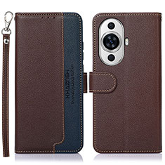 Leather Case Stands Flip Cover Holder A09D for Huawei Nova 11 Ultra Brown