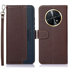 Leather Case Stands Flip Cover Holder A09D for Huawei Nova Y91 Brown