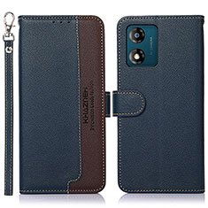 Leather Case Stands Flip Cover Holder A09D for Motorola Moto E13 Blue