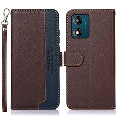 Leather Case Stands Flip Cover Holder A09D for Motorola Moto E13 Brown