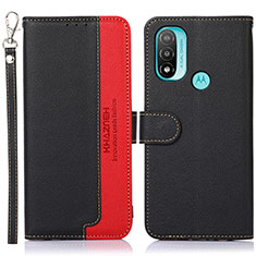 Leather Case Stands Flip Cover Holder A09D for Motorola Moto E20 Black
