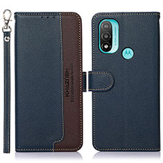 Leather Case Stands Flip Cover Holder A09D for Motorola Moto E20 Blue