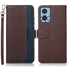 Leather Case Stands Flip Cover Holder A09D for Motorola Moto E22i Brown