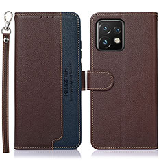 Leather Case Stands Flip Cover Holder A09D for Motorola Moto Edge 40 Pro 5G Brown