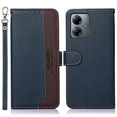 Leather Case Stands Flip Cover Holder A09D for Motorola Moto G14 Blue