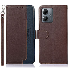 Leather Case Stands Flip Cover Holder A09D for Motorola Moto G14 Brown