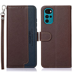 Leather Case Stands Flip Cover Holder A09D for Motorola Moto G22 Brown