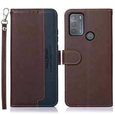 Leather Case Stands Flip Cover Holder A09D for Motorola Moto G50 Brown