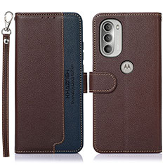 Leather Case Stands Flip Cover Holder A09D for Motorola Moto G51 5G Brown