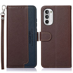 Leather Case Stands Flip Cover Holder A09D for Motorola MOTO G52 Brown