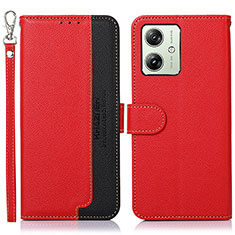 Leather Case Stands Flip Cover Holder A09D for Motorola Moto G54 5G Red