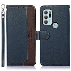 Leather Case Stands Flip Cover Holder A09D for Motorola Moto G60s Blue