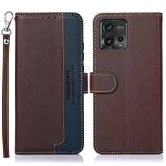 Leather Case Stands Flip Cover Holder A09D for Motorola Moto G72 Brown