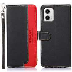 Leather Case Stands Flip Cover Holder A09D for Motorola Moto G73 5G Black