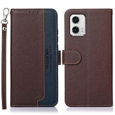 Leather Case Stands Flip Cover Holder A09D for Motorola Moto G73 5G Brown