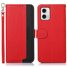 Leather Case Stands Flip Cover Holder A09D for Motorola Moto G73 5G Red