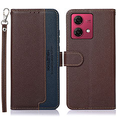 Leather Case Stands Flip Cover Holder A09D for Motorola Moto G84 5G Brown