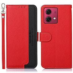 Leather Case Stands Flip Cover Holder A09D for Motorola Moto G84 5G Red