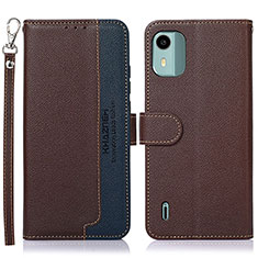 Leather Case Stands Flip Cover Holder A09D for Nokia C12 Brown