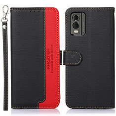 Leather Case Stands Flip Cover Holder A09D for Nokia C32 Black