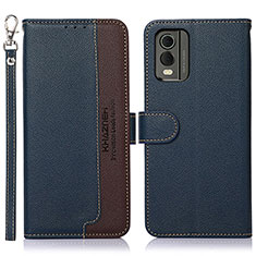 Leather Case Stands Flip Cover Holder A09D for Nokia C32 Blue