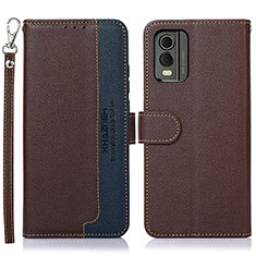 Leather Case Stands Flip Cover Holder A09D for Nokia C32 Brown